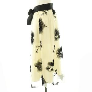 M'S GRACY フロッキー加工 チュールスカート ロング フレア 38 クリーム色 黒 /NR OS