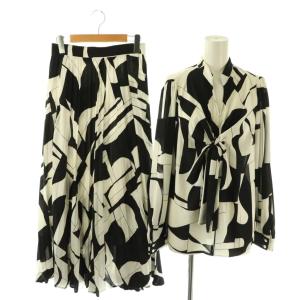 セットアップ ジオメトリックバイカラーリボン ブラウス スカート 38 36 ブラック ホワイト /DO