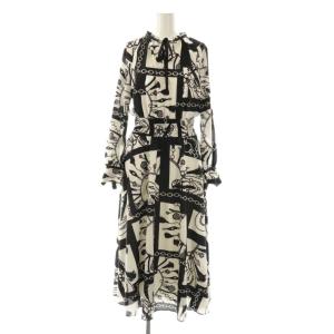 24AW コントラストプリントワンピース 36 ホワイト ブラック