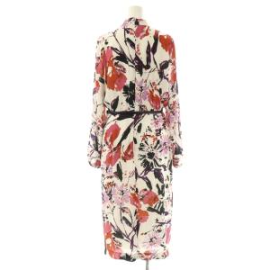 PINKY&DIANNE 24AW ブラッシュフラワープリントワンピース ボウタイ ベルト付き 38 白 マルチカラー /CX OS