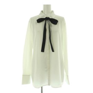 24AW 洗える マラボーテジョーゼット ボウタイデザインカットソー シャツ S ホワイト 長袖 /MY
