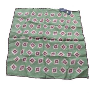 FRANCO BASSI for BEAMS シルク 総柄 ポケットチーフ カーキ /YO27 SH