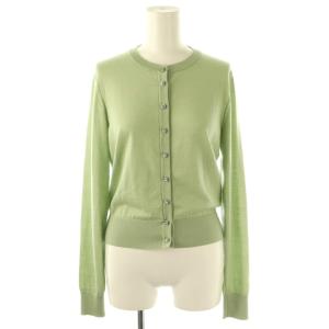 ビジューボタン カシミヤシルク カーディガン クルーネック グリーン /CX OS