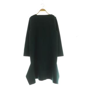 ミラノリブニットワンピース ロング 長袖 ボートネック ウール グリーン /MY OS