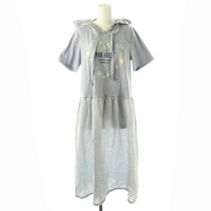 ハートプリントフードワンピース ロング ブルー /DF OS