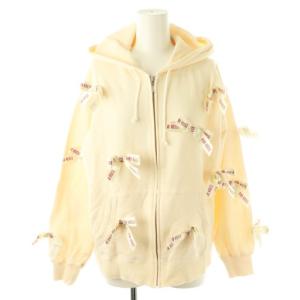 ロゴリボンいっぱいパーカー ジップアップ ベージュ /DF OS