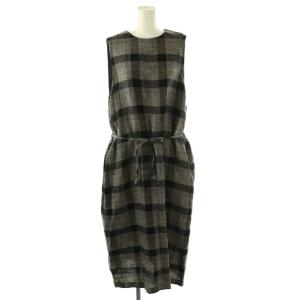 リネンウールチェックワンピース ベルト付き F ブラック グレー /CX OS