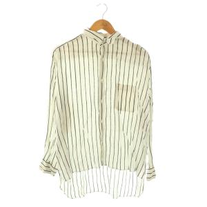ストライプ柄リネン長袖シャツ 長袖 2 オフホワイト 黒 /NR OS SH