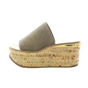 Chloe カミーユ サンダル 36 23cm 23.5cm カーキ ミュールタイプ コルクソール ウェッジソール