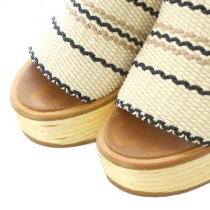 SEE BY CHLOE サンダル 36 23cm ベージュ 白 ホワイト 黒 ブラック ウェッジソール 厚底 編み込み ストライプ柄