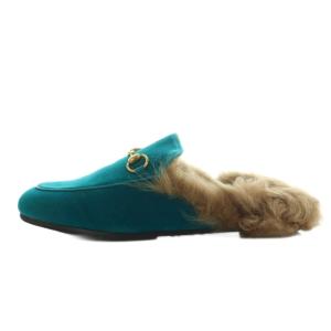 GUCCI プリンスタウン ベロア バックレスローファー サンダル 36 ターコイズブルー 448657