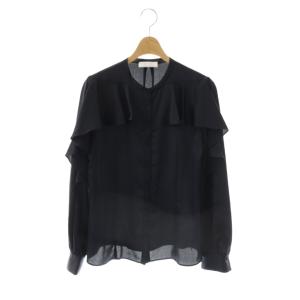 23AW サテンフリルブラウス シャツ 長袖 前開き 38 紺 /NR OS SH
