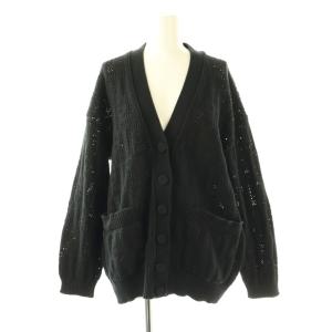 FZC866 FFロゴ 透かし編み Vネック カーディガン 40 ブラック