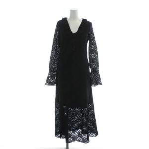 25AW FLOCKY LACE ドレス ワンピース 1 黒 ブラック Vネック 長袖 /AB SH