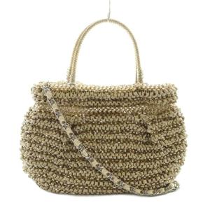 リボンワイヤー 2WAYショルダーバッグ ハンド ベージュ ゴールドカラー /AQ OS