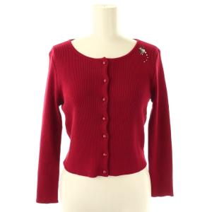ハッピービーリブニットカーディガン ビジュー装飾 36 赤 6712121 /CX OS