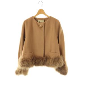foxファー ノーカラー ジャケット38 キャメル /HK OS