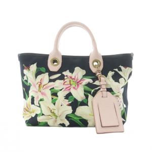 ハンドバッグ ブラック ピンク ホワイト リリープリント ユリ柄