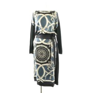 ニット ワンピース 切替 ロング 長袖 9 ネイビー /HK OS