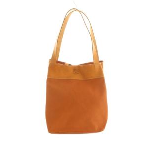 トートバッグ スクエア キャンバス レザー 茶 /MI OS