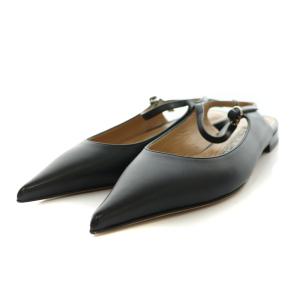 ポインテッドトゥ フラットパンプス ブラック 36.5 ネイビー