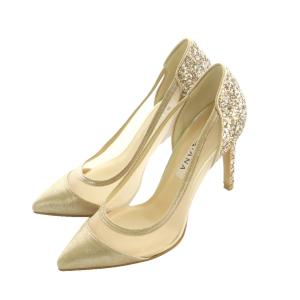 パンプス ポインテッドトゥ ピンヒール メッシュ グリッター 22.5cm ゴールドカラー /MI OS