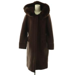 ファーフード付きノーカラーコート アウター ロング 1 ブラウン /DO OS
