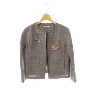 ギマツイード花刺繍ノーカラージャケット 2 ブラック ベージュ マルチカラー /DO OS