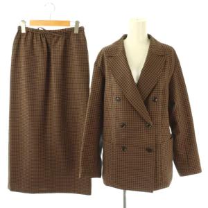セットアップ サッカーチェック ダブルブレストジャケット タイトスカート F ブラウン ブラック /DO