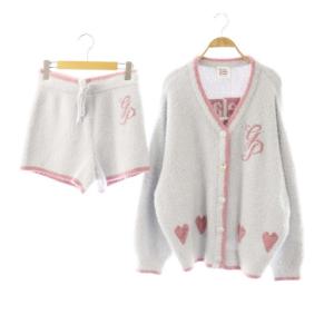 25AW セットアップ ラメフェザー カーディガン ショートパンツ F ライトブルー ピンク /DO OS