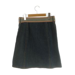 BURBERRY BLUE LABEL ベルト付きデニムスカート 膝丈 台形 ストレッチ 38 ブルー /MY OS SH