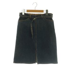 スタッズベルト付きデニムスカート 膝丈 ストレッチ 38 ブルー /MY OS