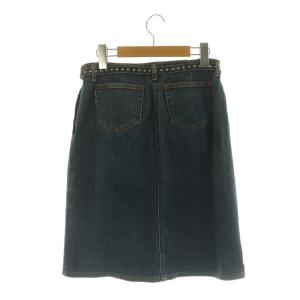 BURBERRY BLUE LABEL スタッズベルト付きデニムスカート 膝丈 ストレッチ 38 ブルー /MY OS