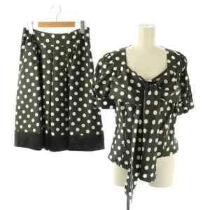 セットアップ 上下 ブラウス 半袖 スカート 膝丈 フレア ドット 水玉柄 40 38 グレー 白 /NR