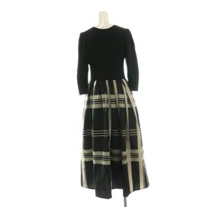 チェックドッキングミディワンピース 1 黒 ブラック スカート部分 チェック 黒 ブラック ベージュ 七分袖