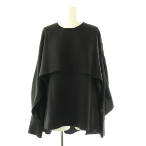 ジョーゼットノーカラーレイヤードAラインブラウス 長袖 38 ブラック /HK OS
