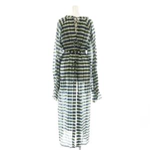 nagonstans チェック ワンピース 長袖 ロング 38 白 グレー 黒 /NR OS