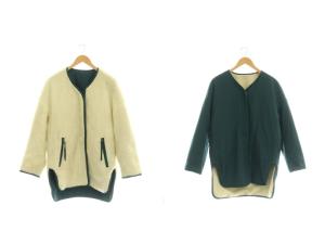 リバーシブル ノーカラーボアコート アウター ジップアップ 38 グリーン /NR OS