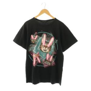 ネコ 半袖 Tシャツ カットソー M ブラック /HK OS