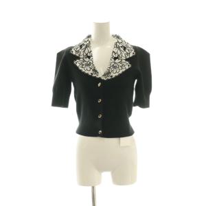 25SS Sustainaエンブロイダリープルオーバー カーディガン F 黒 ブラック 半袖 花柄刺繍