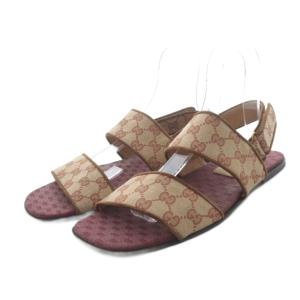 GUCCI サンダル フラット GGキャンバス ベルクロ 9.5 ベージュ ボルドー 574492 /YO7