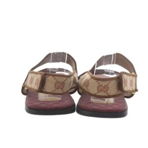GUCCI サンダル フラット GGキャンバス ベルクロ 9.5 ベージュ ボルドー 574492 /YO7