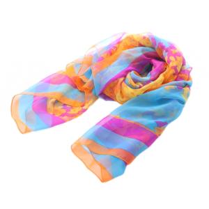 スカーフ 絹 シルク オレンジ 水色 ピンク 花柄 シアー /RI OS