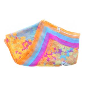 YVES SAINT LAURENT スカーフ 絹 シルク オレンジ 水色 ピンク 花柄 シアー /RI OS