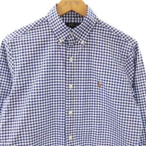 POLO RALPH LAUREN ギンガムチェックシャツ ボタンダウン S P ブルー ホワイト /ES OS