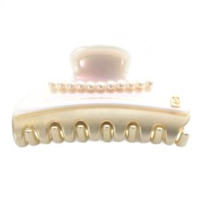 フェイクパール ヘアクリップ ロゴ ゴールド色 /SR