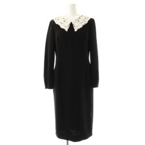 刺繍襟付ひざ丈ワンピース 長袖 40 ブラック /HK OS