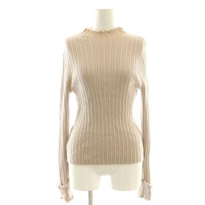 ベーシックBASIC カメリアボタン リブニット セーター プルオーバー ウール 38 ピンクベージュ