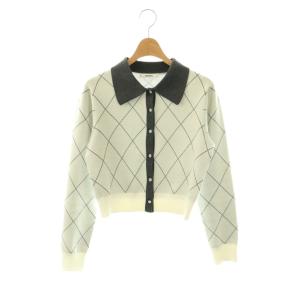 25AW アーガイルチェックカーディガン ニット F ホワイト グレー /DF OS SH