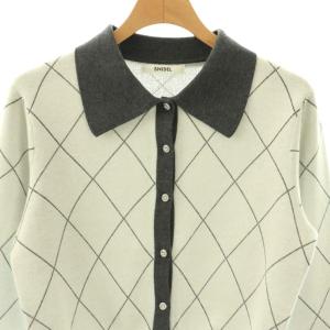 SNIDEL 25AW アーガイルチェックカーディガン ニット F ホワイト グレー /DF OS SH